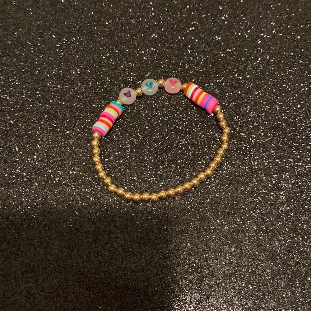 Girls faux gold beaded stretch multi glow in the dark bracelet